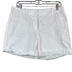 Talbots Womens Shorts White The Daily Short Cotton Linen Blend Stretch 10P